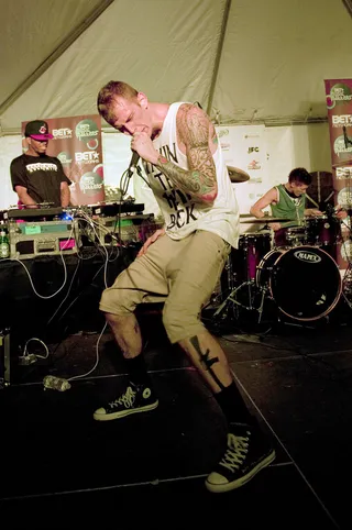 Get Wild  - Cleveland rapper MGK riles up the crowd at the BET Music Matters Artist Showcase. (Photo: Landis/PictureGroup)