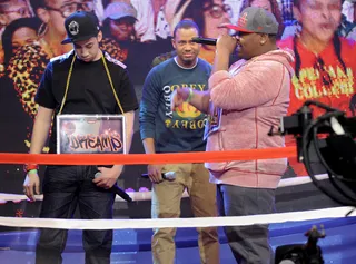 You Can't See Me - Freestyle Friday competitors Dreams and Relly battle at 106 &amp; Park, March 15, 2012.(Photo: John Ricard/BET)