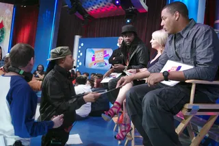 Take A Break - Freestyle Friday judges M16, Jenny Boom Boom and Rich Dollaz prepare to deliver their verdict at 106 &amp; Park, March 15, 2012.(Photo: John Ricard/BET)