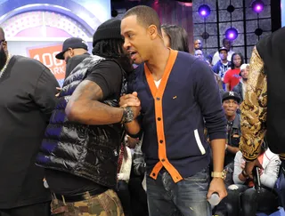 Wale and Terrence Showing Love - Wale and Terrence J at 106 &amp; Park, March 13, 2012. (Photo: John Ricard / BET)