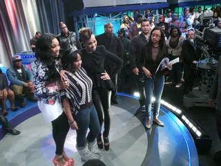 Beautiful Ladies - Monica and Brandy take a photo with a birthday girl at 106 &amp; Park, March 12, 2012. (Photo: John Ricard / BET)