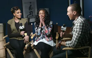 OMG - Tony Anderson of bet.com interviews Brandy and Monica in the green room at 106 &amp; Park, March 12, 2012.&nbsp;(Photo: John Ricard / BET)