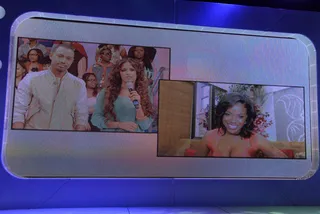 Nadine Ellis and Rocsi and Terrence J - RD and TJ talk with Nadine Ellis of "Let's Stay Together" via satellite at 106 &amp; Park, March 12, 2012.&nbsp; (Photo: John Ricard / BET)