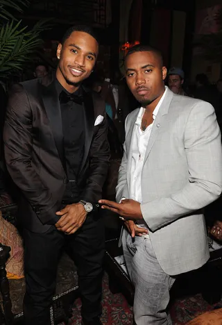 The Best of Both Worlds - R&amp;B crooner Trey Songz and hip hop veteran Nas look quite dapper and handsome in their black and gray ensembles at the &quot;GQ&nbsp;and John Slattery Celebrate the Launch of the April 2012 Issue&quot; at the Jane Hotel in New York City. (Photo: Dimitrios Kambouris/Getty Images)