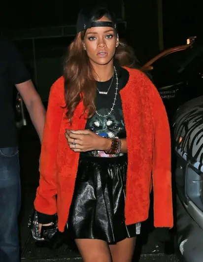 Nicki Minaj Celebrity Burberry Coat Leather Leggings Winter