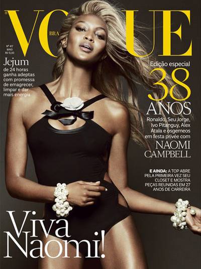 Naomi Campbell - For the May 2013 issue of Vogue Brazil, 42-year-old supermodel Naomi Campbell goes blonde for the seductive cover. Wearing a black one-piece with cutouts, The Face star shows no signs of slowing down anytime soon.  (Photo: Courtesy of Vogue)
