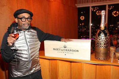 Cheers - Spike Lee attends the Moët &amp; Chandon Nectar Impérial Rosé Leopard luxury bottle tasting at the Top of the Standard in NYC where he sipped on limited edition bottled (only 60 were made) which have 22-carat gold leaves and were handcrafted by renowned French engraver Arthus-Bertrand.&nbsp;(Photo: Omar Vega)