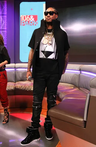 Avant Garde - Future looks good in his &quot;mostly&quot; black outfit on 106. (Photo:&nbsp; Bennett Raglin/BET/Getty Images for BET)