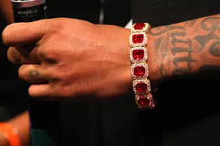 Red Delicious - Future's rocks a gold-encrusted bracelet of red rubies on 106.(Photo: Bennett Raglin/BET/Getty Images for BET)