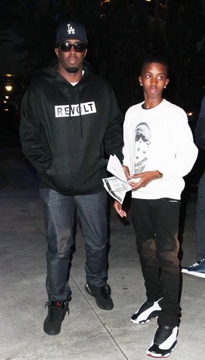 Mini-Me - Diddy arrives to the opening game for the L.A. Lakers vs L.A. Clippers at Staples Center in Los Angeles with his doppleganger/son Christian. (Photo:&nbsp;London Entertainment / Splash)