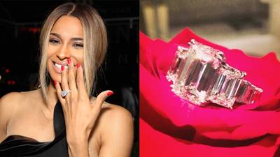 Ciara - Ciara and Future called off their engagement in August 2014, but we still can't help but fawn over her ring. The rapper-producer proposed in October 2013 with a spectacular 15-carat emerald-cut diamond engagement ring. They have a son together. (Photo: Bob Levey/Getty Images for Moet &amp; Chandon, Photo via Instagram Ciara)