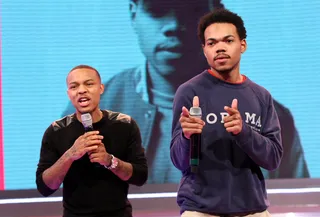 Got Ya - Host Bow Wow and recording artist Chance the Rapper having fun on the set of 106. (Photo:&nbsp; Bennett Raglin/BET/Getty Images)