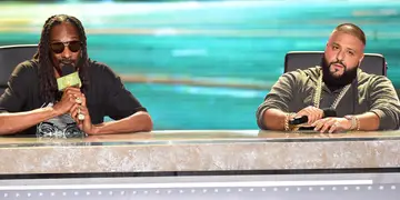 Snoop Dogg and DJ Khaled on BET Buzz 2020.