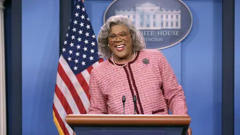 THE TONIGHT SHOW STARRING JIMMY FALLON -- Episode 0754 -- Pictured: Tyler Perry as Madea during "Madea Press Conference" on October 9, 2017 -- (Photo by: Andrew Lipovsky/NBC/NBCU Photo Bank)