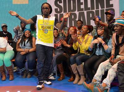 Way To Go - Rapper Wale greets fans after his interview on BET's 106 &amp; Park on March 20, 2013 in New York City. (Photo: Mike Coppola/Getty Images for BET)