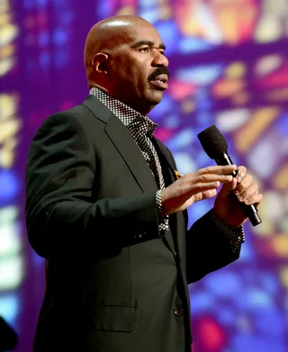 No Teleprompter Neccessary&nbsp; - Steve Harvey runs through his mostly improvised monologue before show day.(Photo: Kevin Winter/Getty Images for BET)