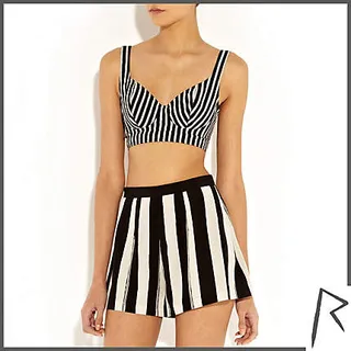 Black and White Stripe Bra Top and Painted Stripe Shorts - Ultra flirty bralettes were a hit on the Spring/Summer 2013 runway. Channel your inner pinup girl in this monochromatic stripe dungaree version and pair it with these casual chic shorts that are easy to wear.  (Photo: River Island)