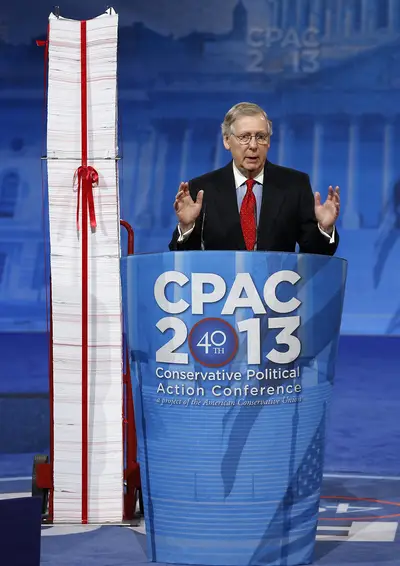 Man Up - Senate Minority Leader Mitch McConnell thinks his party's soul search needs to come to an end. &quot;I’m a little tired of the hand-wringing — conservatives were never meant to be the party of the crybaby caucus,&quot; he told his CPAC audience. &quot;If you get your tail whipped, you don't whine about it — you stand up and you punch back.&quot; (Photo: REUTERS/Kevin Lamarque)