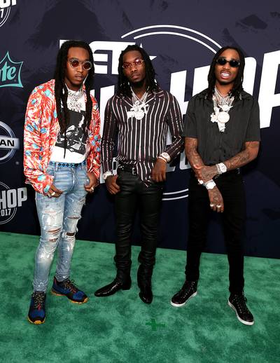 Rap group Migos on the green carpet of the 2017 BET Hip Hop Awards.