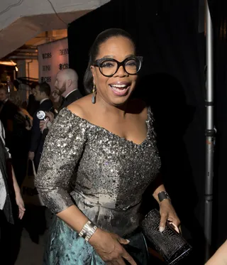 Tony Tony Tony - Oprah was all smiles as she made her way to the Green Room at the Tony Awards.(Photo: Kevin Tachman For Coach)