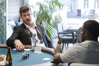 Robin Did Not Come Here to Play With Kevin - Robin Thicke squares up with Kevin Hart over some good old poker.&nbsp;&nbsp;(Photo: Jessica Brooks/BET)&nbsp;