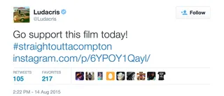 Ludacris - The rapper encourages his 10 million followers to support the film.  (Photo: Ludacris via Twitter)