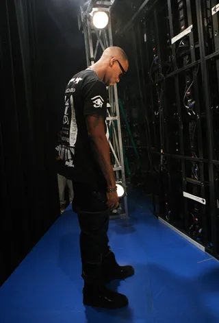Keep Calm - Recording artist B.o.B. takes a moment before giving the livest audience his all on the 106 stage. (Photo: Bennett Raglin/BET/Getty Images for BET)