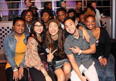 Carpe Diem - Actress Zendaya (C) poses for a picture with some live 106 fans. (Photo:&nbsp; Bennett Raglin/BET/Getty Images)
