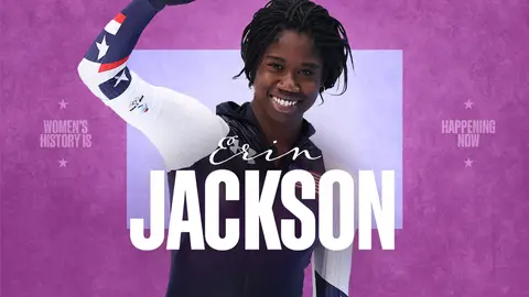 Erin Jackson of Team United States celebrates after winning the Gold medal during the Women's 500m on day nine of the Beijing 2022 Winter Olympic Games at National Speed Skating Oval on Feb. 13, 2022 in Beijing, China. 