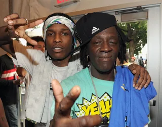 Behind the Scenes - A$AP Rocky poses with Flavor Flav backstage during the 2013 Budweiser &quot;Made in America&quot; festival at Benjamin Franklin Parkway in Philadelphia. (Photo: Kevin Mazur/Getty Images)