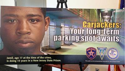 Convict’s Mug Shot Used on N.J. Anti-Carjacking Billboards - Two New Jersey lawmakers are outraged over the use of Jahlil Thomas’ mug shot&nbsp;for anti-carjacking billboards. Thomas, 23, an African-American, is serving 22 years for carjacking and featured in the campaign that reads, “Seconds to carjack. Years of hard time.&quot; Assemblywoman Grace Spencer says, “Certainly there is a better way to get this important message across without potentially vilifying an entire segment of the population.&quot;(Photo: Courtesy of WCBS880)