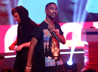 Up to the Sky - Big Sean performs on 106. (Photo: Bennett Raglin/BET/Getty Images for BET)