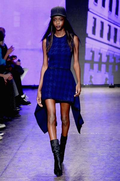 DKNY - Be prepared to pull out this navy and black houndstooth dress over and over again this fall, because it's too fab not to love.(Photo: Neilson Barnard/Getty Images for Mercedes-Benz Fashion )