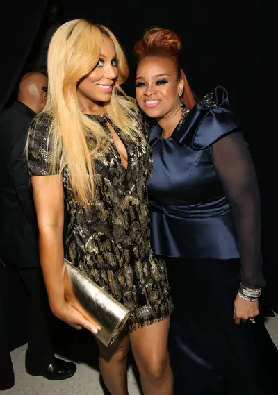 From the Church to the Top - Tamar Braxton and Karen Clark-Sheard pose for a beautiful and dynamic photo backstage at the BET Honors.(Photo: Bennett Raglin/BET/Getty Images for BET)