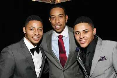 Big Brother Luda - Brothers Vincent and Vicus Visser of Vfour Music chop it up with Ludacris and pose for a quick picture backstage at the BET Honors.(Photo: Bennett Raglin/BET/Getty Images for BET)