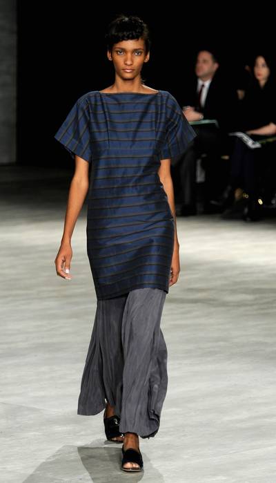 Creatures of the Wind - For fall, we can also expect lots of mixed textures, as exemplified here. How fun is the contrast between the structured bodice and swishy, dove gray skirt? We’d love to test drive it with a twirl session.  (Photo: Arun Nevader/Getty Images For Mercedes-Benz Fashion Week)