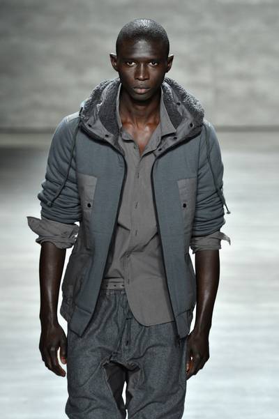 Nicholas K - After spying this fresh layered look, gray on gray just might be our new favorite color scheme.   (Photo: Slaven Vlasic/Getty Images For Mercedes-Benz Fashion Week )