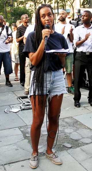 In Protest - Singer and songwriter Solange Knowles speaks at a rally for Trayvon Martin at Brooklyn's Borough Hall.&nbsp;(Photo: HRC/WENN.com)