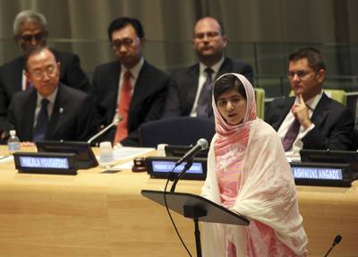Pakistani Teen Shot by Taliban Addresses U.N. - Having survived a gunshot to the head by the Taliban, Pakistani education advocate Malala Yousafzai recently celebrated her 16th birthday at the United Nations. “They thought that the bullets would silence us, but they failed,” Yousafzai said in her first major public appearance.  (Photo: AP Photo/Mary Altaffer)