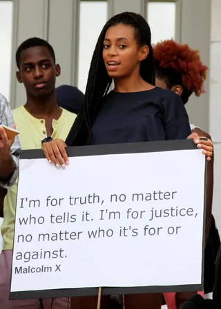 Solange - Solange Knowles was so touched by the lack of justice surrounding Martin’s murder that she organized her own Trayvon Martin Rally at Borough Hall in Brooklyn when Zimmerman’s trial ended.(Photo: HRC/WENN.com)