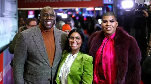 Magic Johnson, Cookie Johnson and EJ Johnson attend "To Kill A Mockingbird" Broadway Opening Night at Shubert Theatre on December 13, 2018 in New York City. 