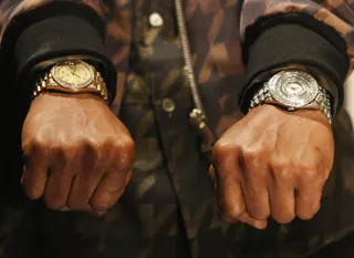 Wrist and Fist - Juicy J shows off his two watches. (Photo: Bennett Raglin/BET/Getty Images for BET)