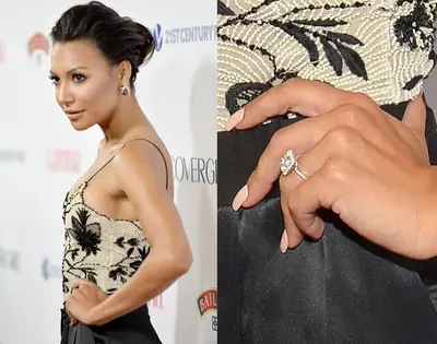 Naya Rivera  - The Glee star called it quits with Big Sean (she's now married to actor Ryan Dorsey), but here's a look back at the fabulous rock he gifted her in October 2013. The giant cushion-cut diamond features a halo setting and sits on a thin band that appears to have diamonds all around. (Photo by Alberto E. Rodriguez/Getty Images for Latina Magazine)