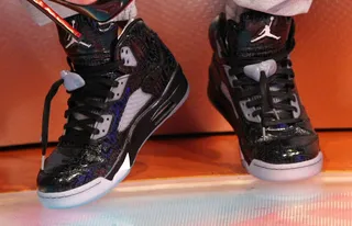 Onyx - Nelly rocks some Black retro Js on 106. (Photo: Bennett Raglin/BET/Getty Images for BET)