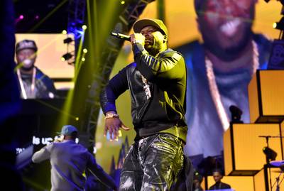 G-G-G-G-Unit - 50 Cent held it down in the name of hip hop on Day 2 of the festival. He got the crowd hype, screaming ?G-G-G-G-Unit!? from backstage before performing classics like ?In Da Club.?(Photo: Kevin Winter/Getty Images for iHeartMedia)