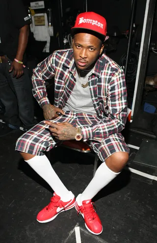 YG Does It Cali Style - Rapper YG poses backstage.    (Photo: Bennett Raglin/BET/Getty Images for BET)