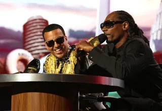 Hhhannnhhhh - Yes, French Montana let off his trademark laugh/adlib during Snoop's GNN segment. What did they discuss? Well apparently Snoop used to act alongside Nia Long. (Photo: Johnny Nunez/BET/Getty Images for BET)