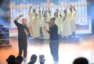 Hip Hop's Resurrection - Jay Electronica joined Common and Vince Staples to deliver his verse from &quot;Kingdom.&quot; It was monumental when two of hip hop's most thought provoking artists connect for an equally thought provoking song and performance. (Photo by Brad Barket/BET/Getty Images for BET)