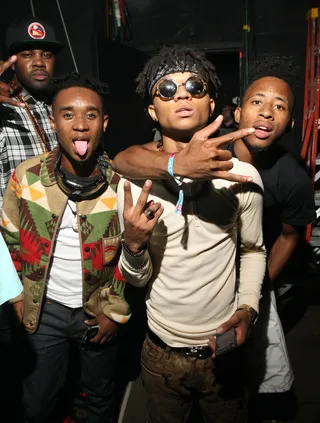 Rae Sremmurd Get Silly  - Rappers Slim Jimmy and Swae Lee of Rae Sremmurd get silly backstage. (Photo: Bennett Raglin/BET/Getty Images for BET)