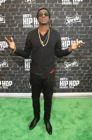 K Camp in All Black - Rapper K Camp keeps up the color scheme of the night by wearing all black.    (Photo: Bennett Raglin/BET/Getty Images for BET)